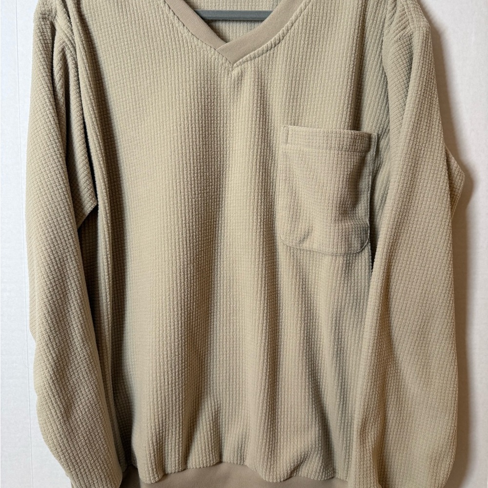 Haband Long Sleeve V-neck Pullover Thermal (Large)(Tan)